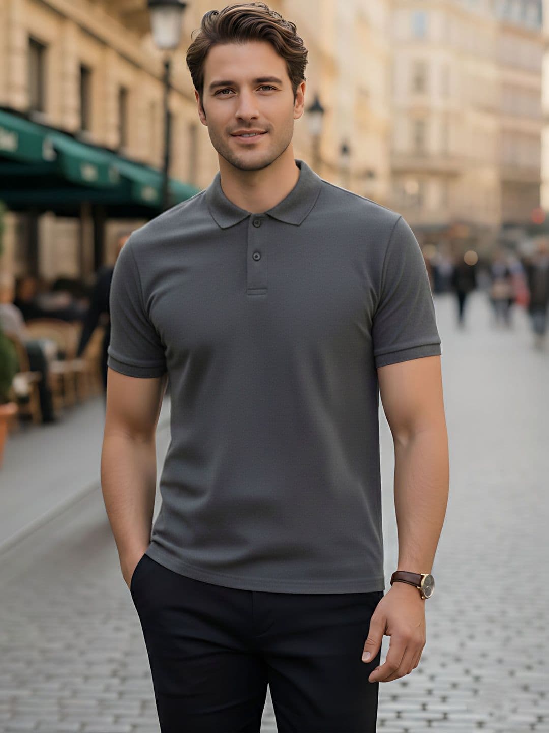 R.Code by The Roadster Life Co. Men Polo Collar T-shirt - view 1