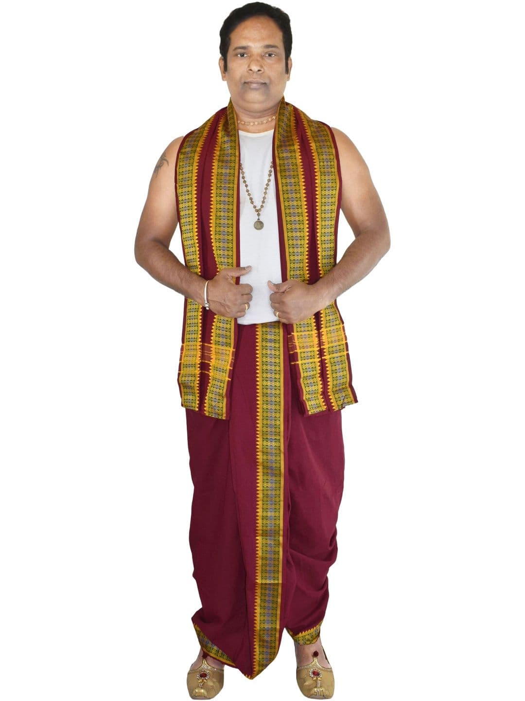 TUNI MANI Men Cotton Unstitched Panchakacham Dhotis 9X5 with Angavasthram - view 1