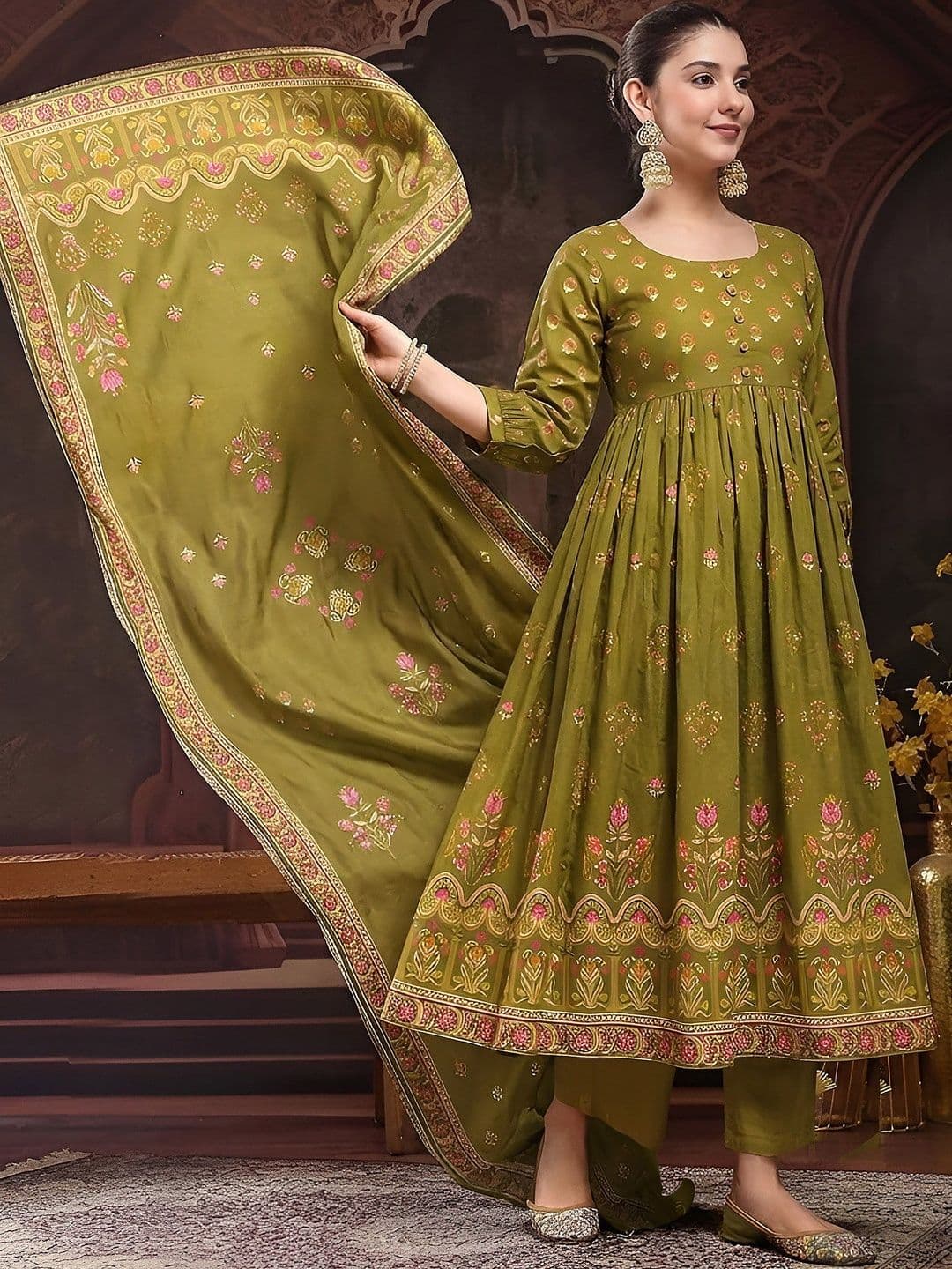 Sangria Floral Printed Kurta And Pant With Dupatta - view 1