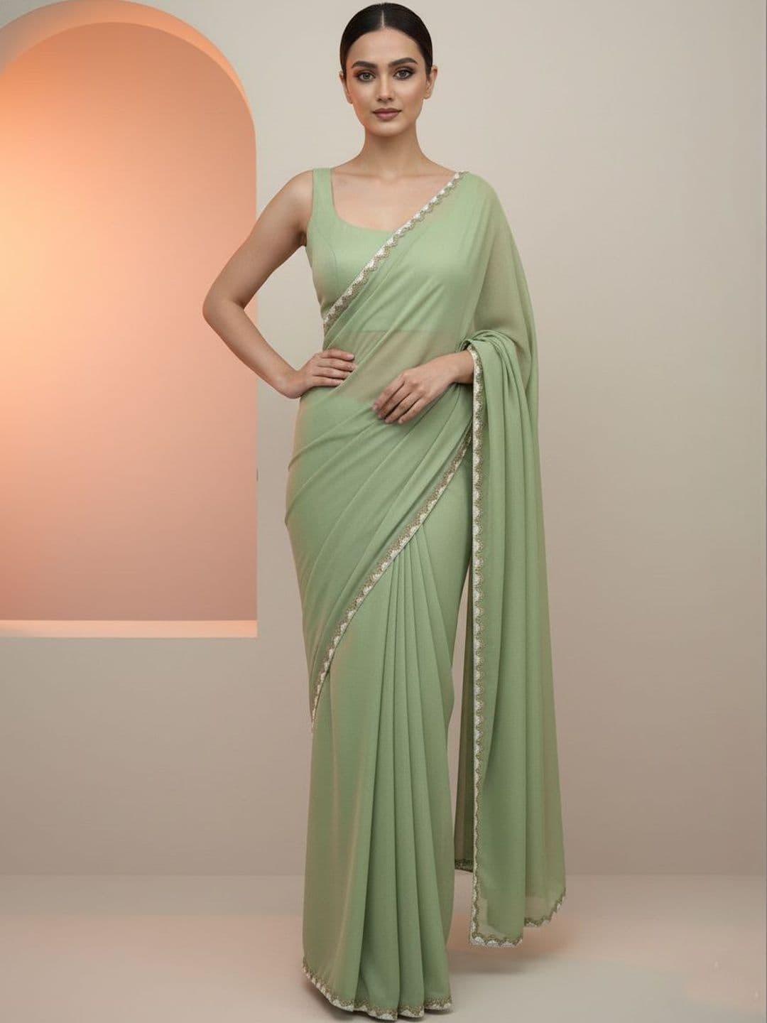 Moda Rapido Beads and Stones Satin Saree - view 1