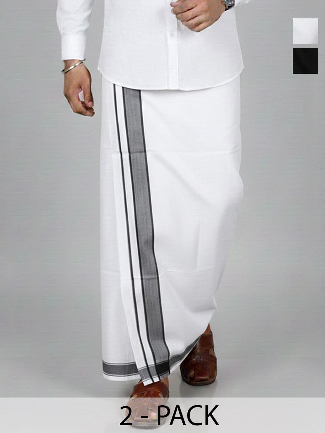 TUNI MANI Pack of 2 Cotton Kerala Style Dhoti 2.0m - view 1