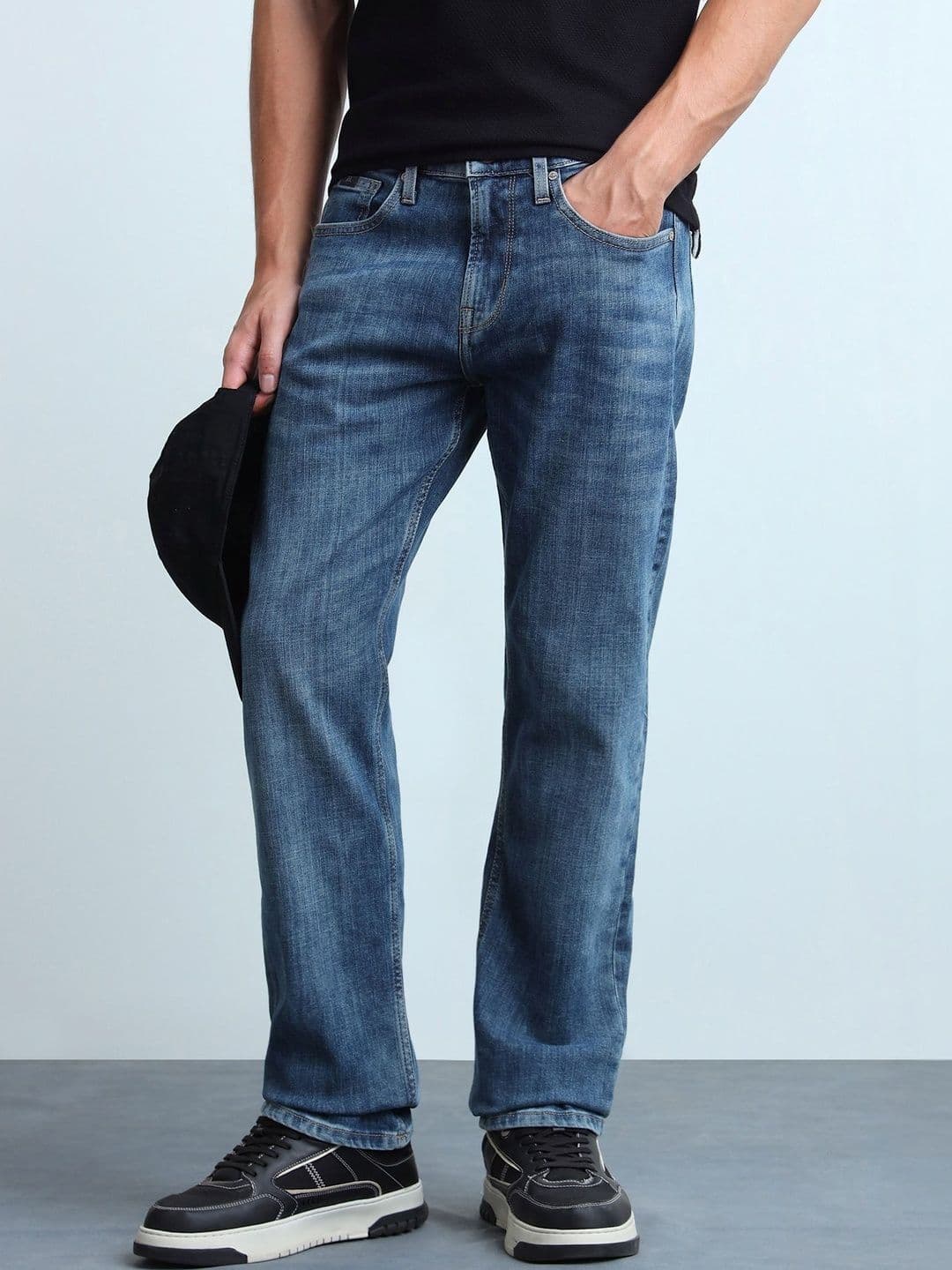 Flying Machine Men Straight Fit Mid-Rise Light Fade Stretchable Jeans - view 1