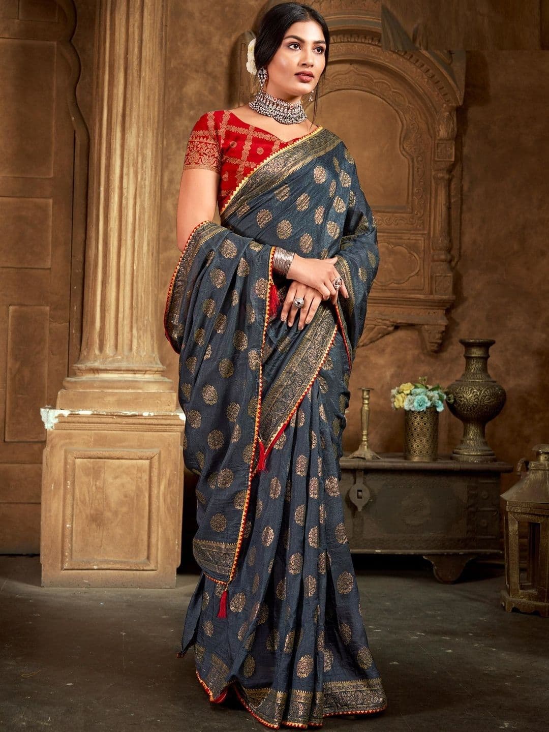 Sudarshana Embellished Silk Blend Designer Saree - view 1