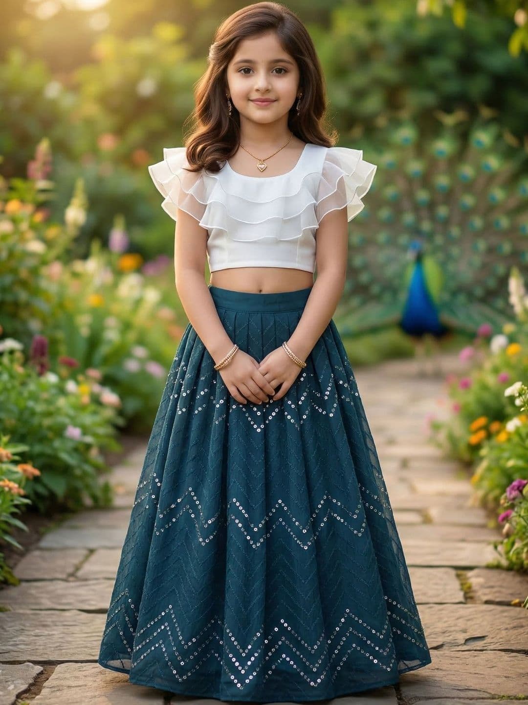 KALINI Girls Embellished Sequinned Ready to Wear Lehenga & Top - view 1