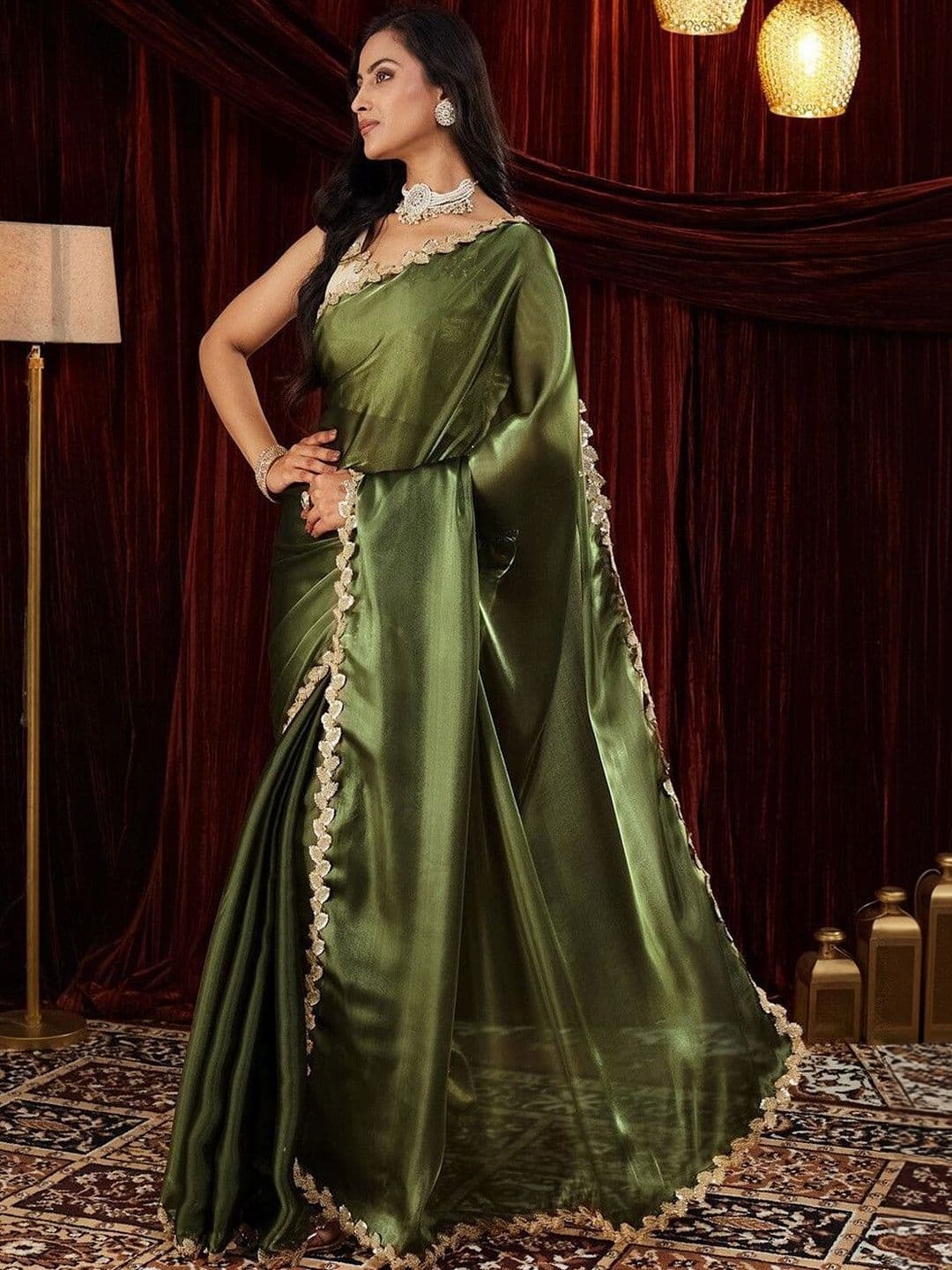 Sangria Embellished Bordered Organza Saree With Blouse Piece - view 1
