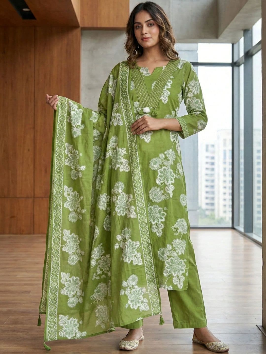 MYRIE Women Printed Regular Kurti with Trousers & With Dupatta - view 1