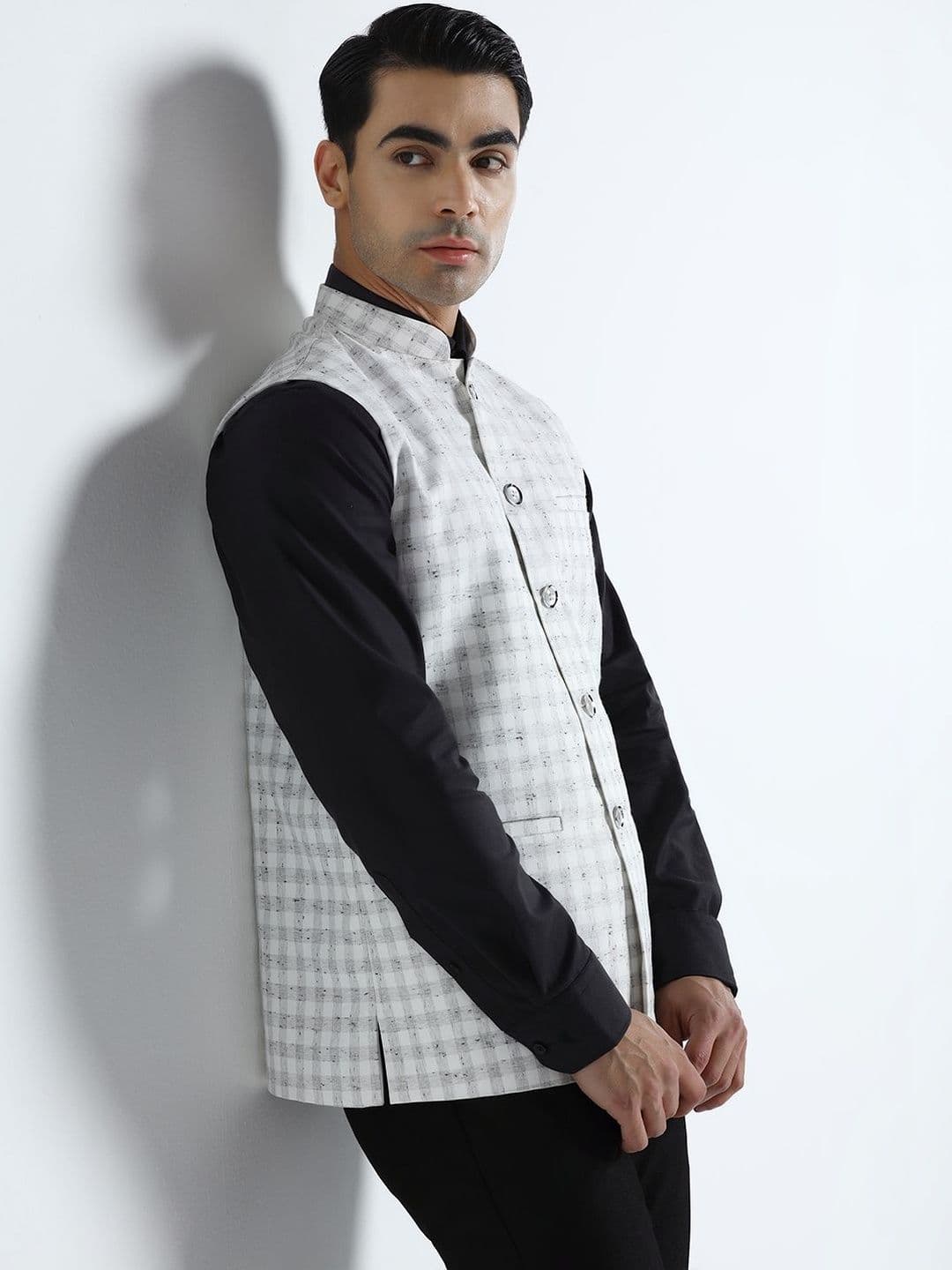 TAHVO Checked Woven Nehru Jackets - view 1