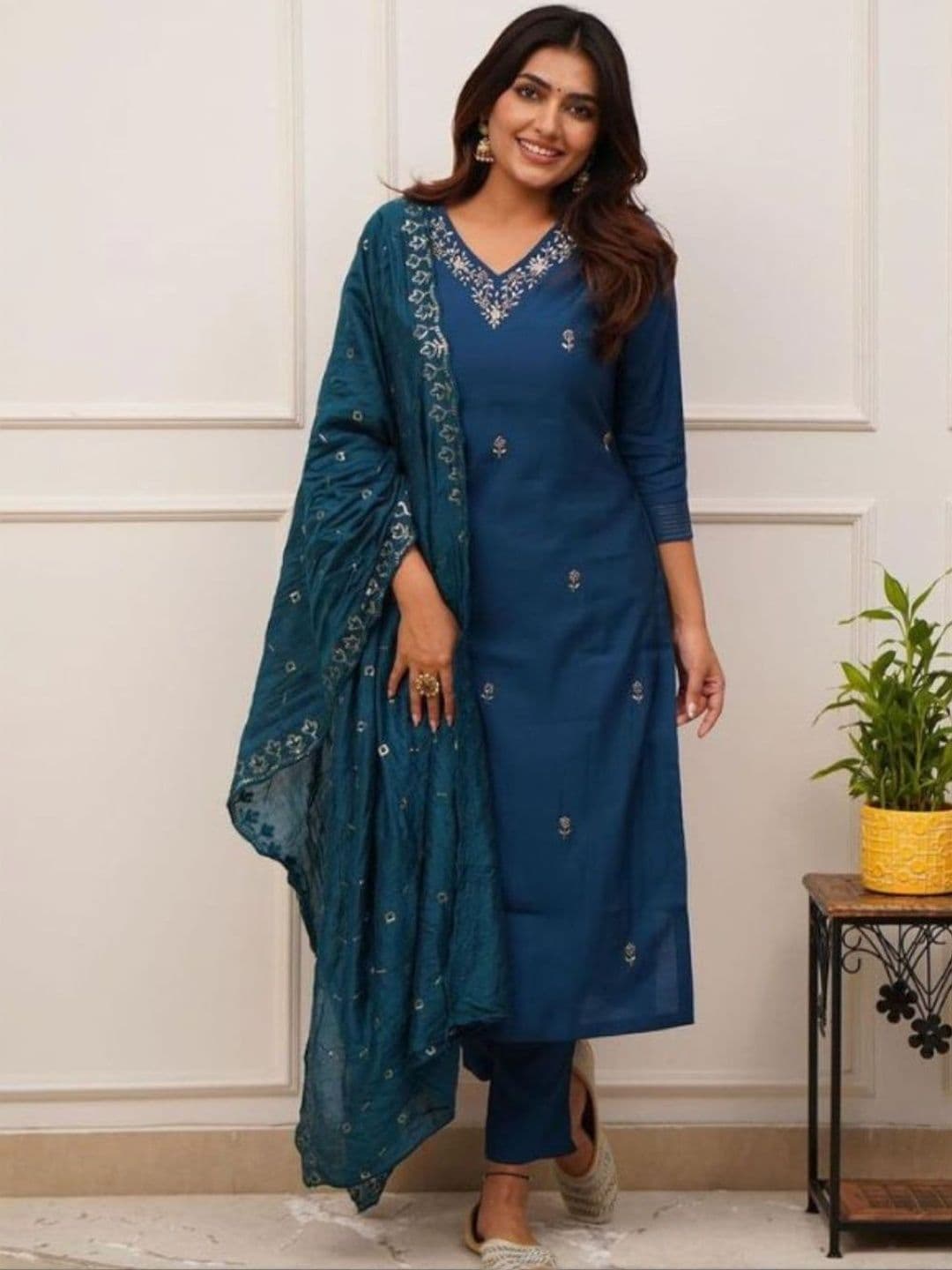 PEACH PIPER Women Embroidered Kurta with Trousers & With Dupatta - view 1