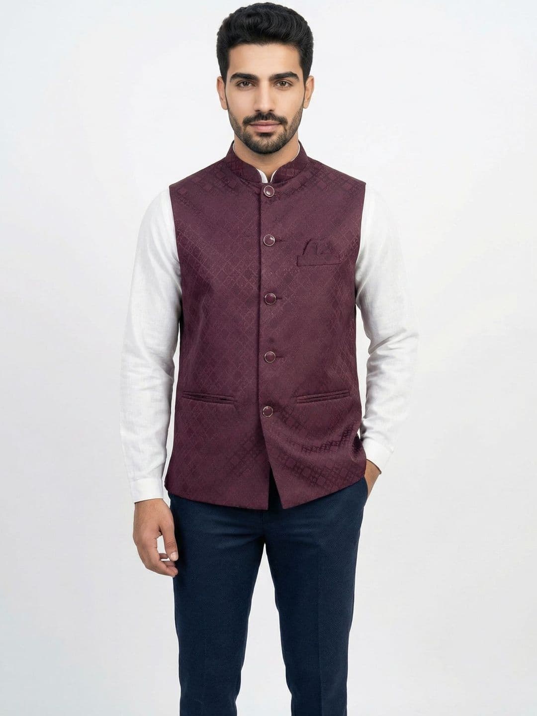 HERE&NOW Men Geometric Woven Design Nehru Jackets - view 1