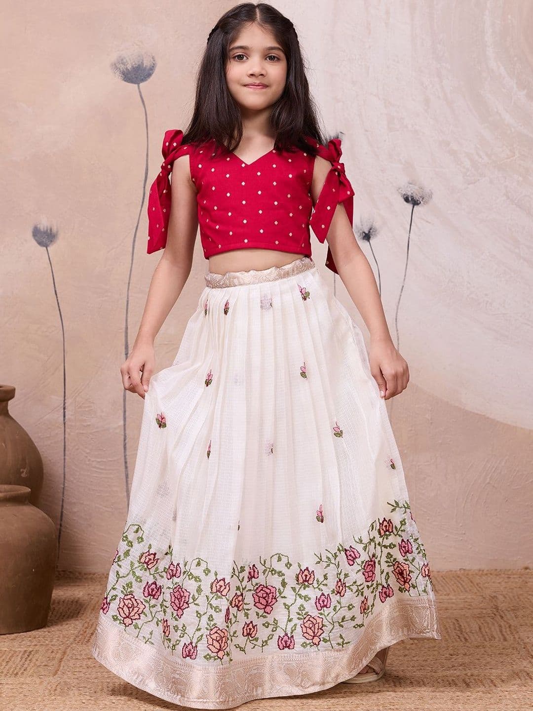Tasarika Girls Embroidered Ready to Wear Lehenga & - view 1