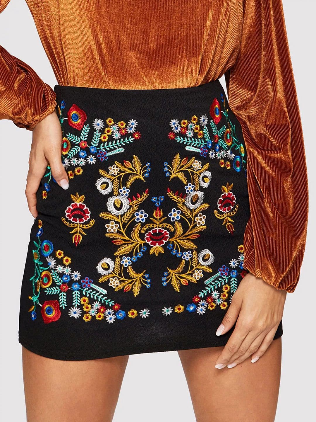 Stylecast X Slyck Embroidered A-line Mini Skirts - view 1
