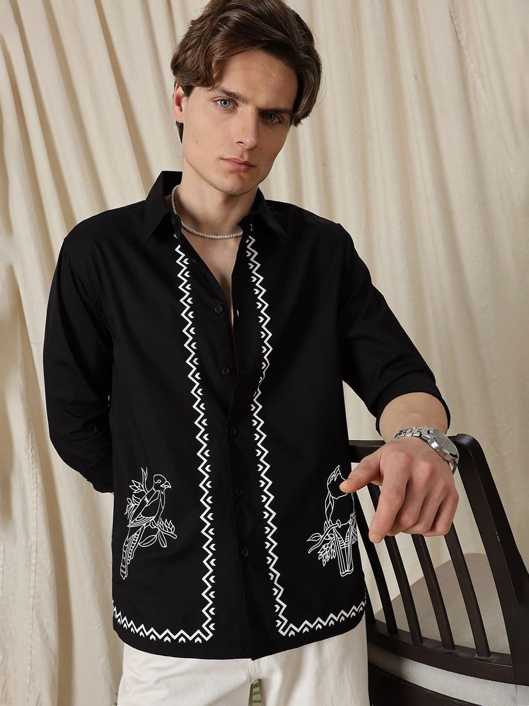 Eszett Fine Sketch Printed Cotton Long Sleeves Shirt - view 1