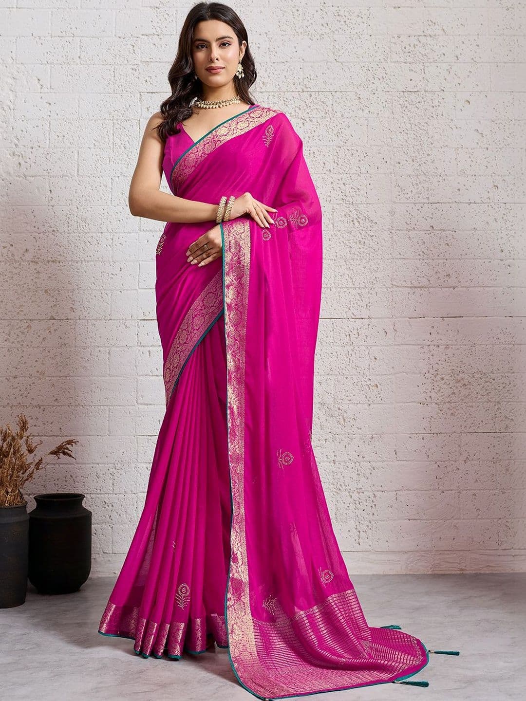 SOHINI NX Embellished Zari Pure Chiffon Handloom Saree - view 1