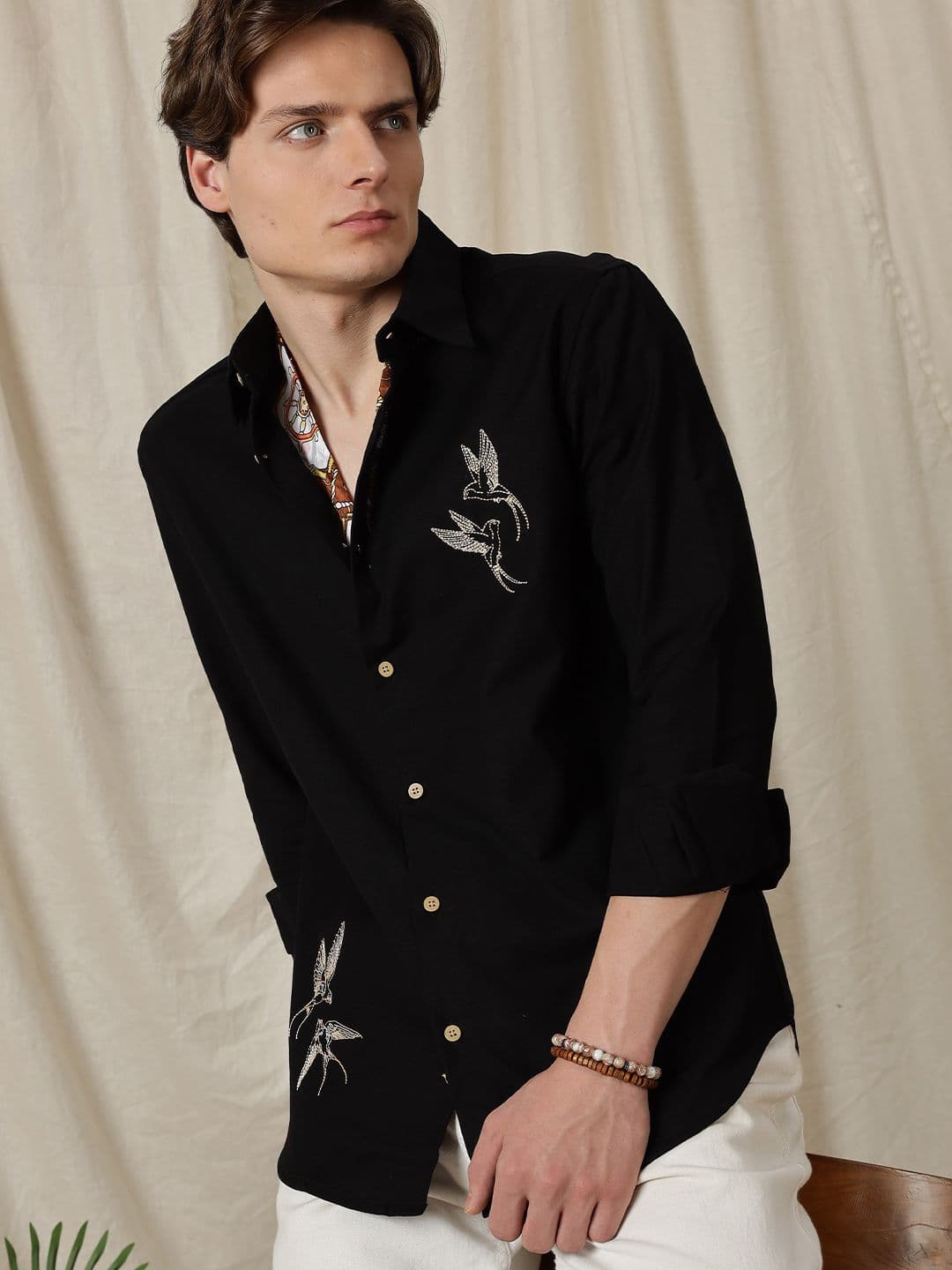 Eszett Dot Embroidery Conversational Cotton Long Sleeves Shirt - view 1