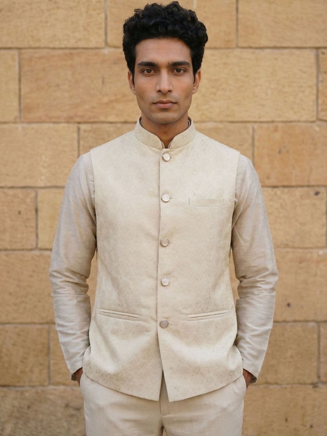 HERE&NOW Embroidered Woven Nehru Jackets - view 1