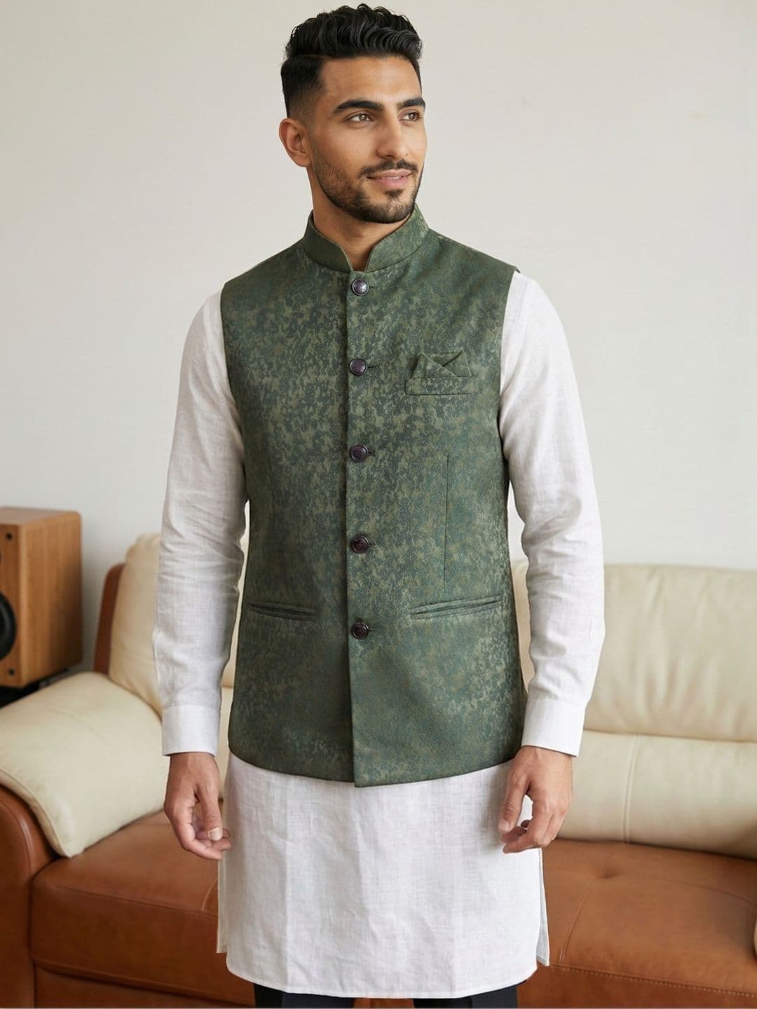 HERE&NOW Men Self Designed Woven Design Nehru Jackets - view 1