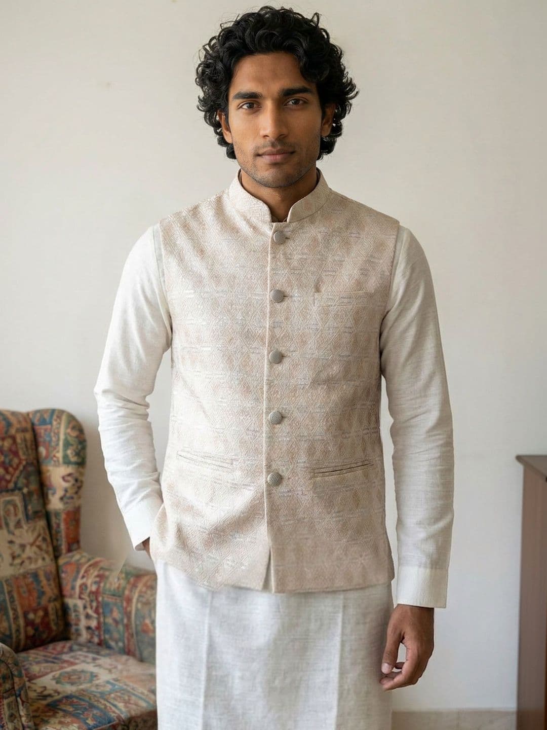 HERE&NOW Embroidered Woven Nehru Jackets - view 1