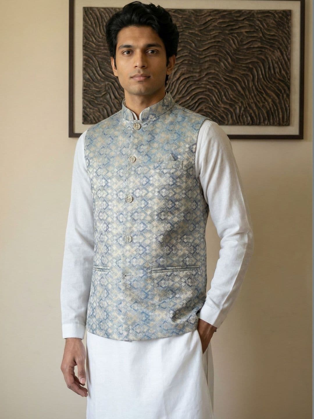 HERE&NOW Embroidered Woven Nehru Jackets - view 1