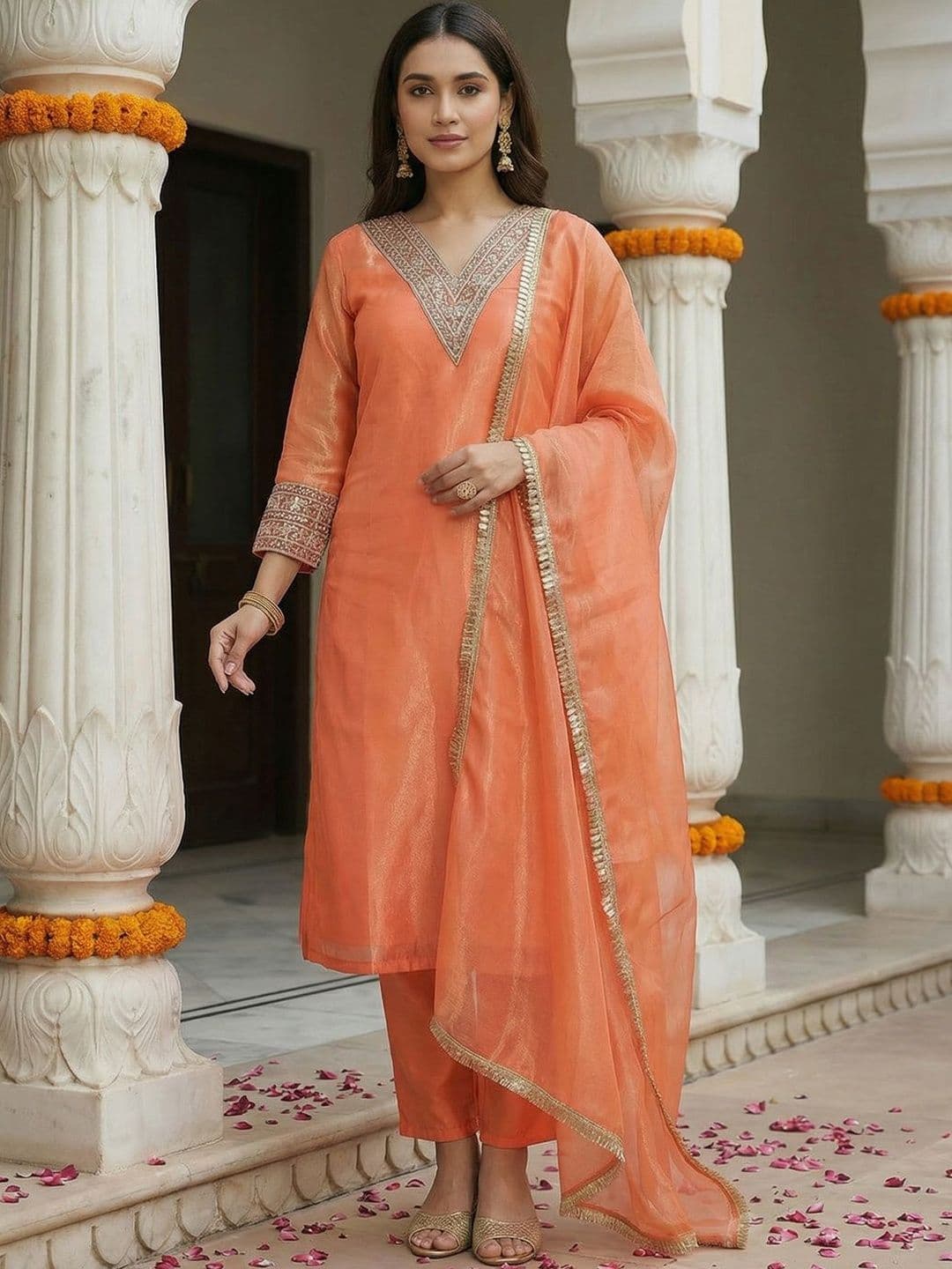Indo Era Women Ethnic Motifs Embroidered Regular Sequinned Kurta with Trousers & With Dupatta - view 1