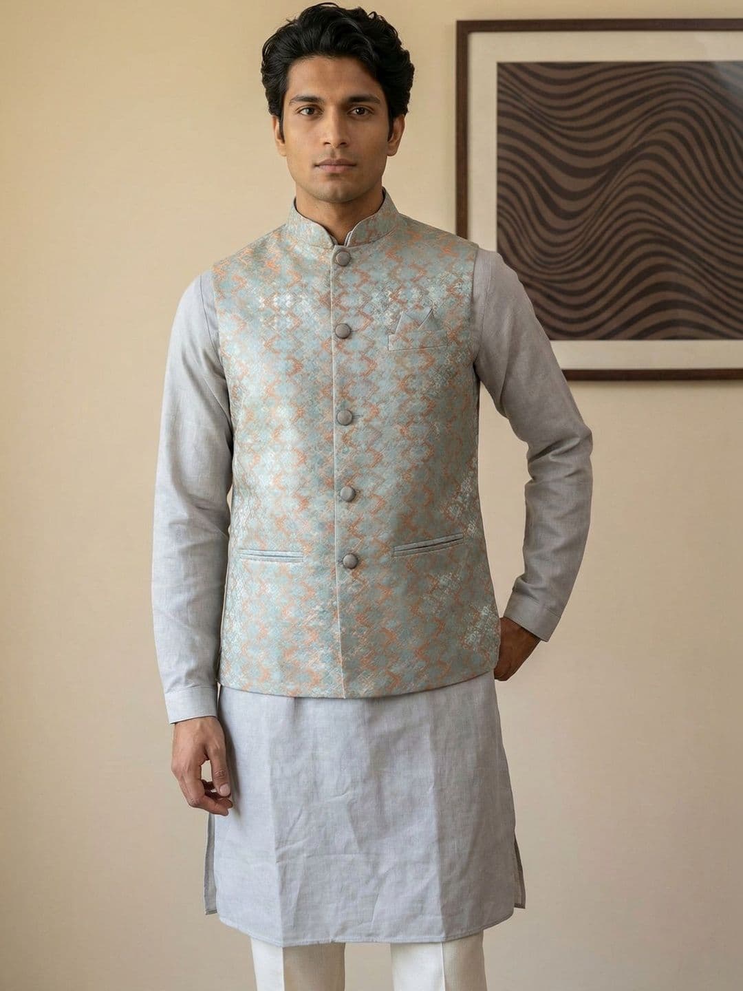 HERE&NOW Embroidered Woven Nehru Jackets - view 1