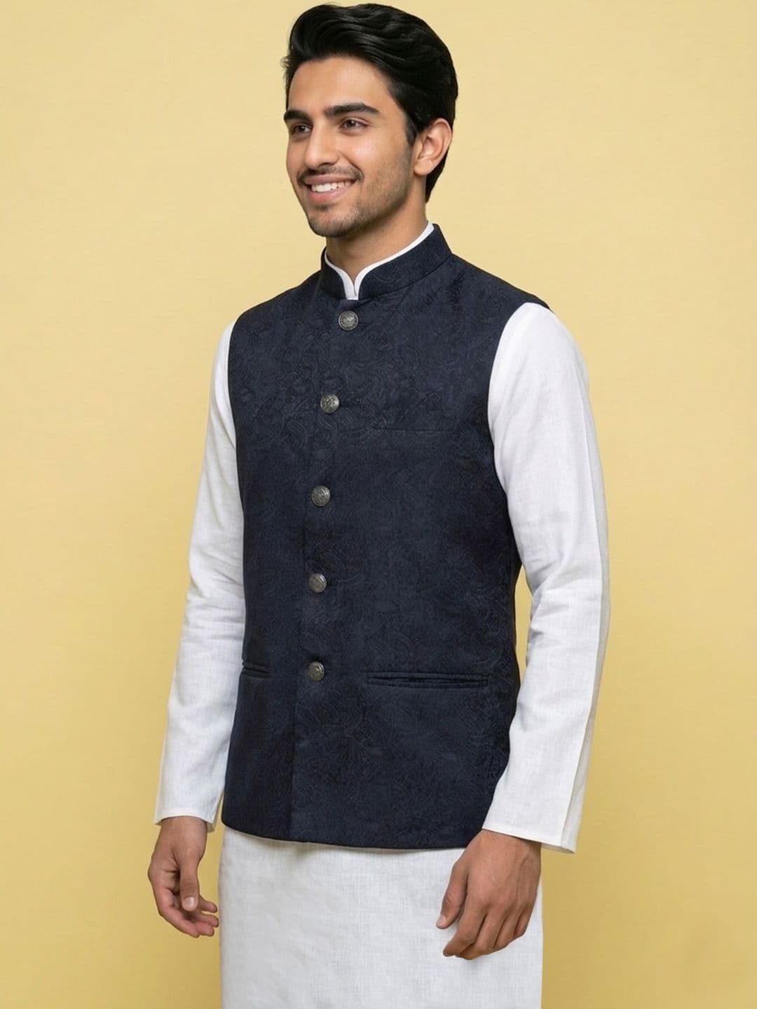 HERE&NOW Self-Design Woven Nehru Jackets - view 1