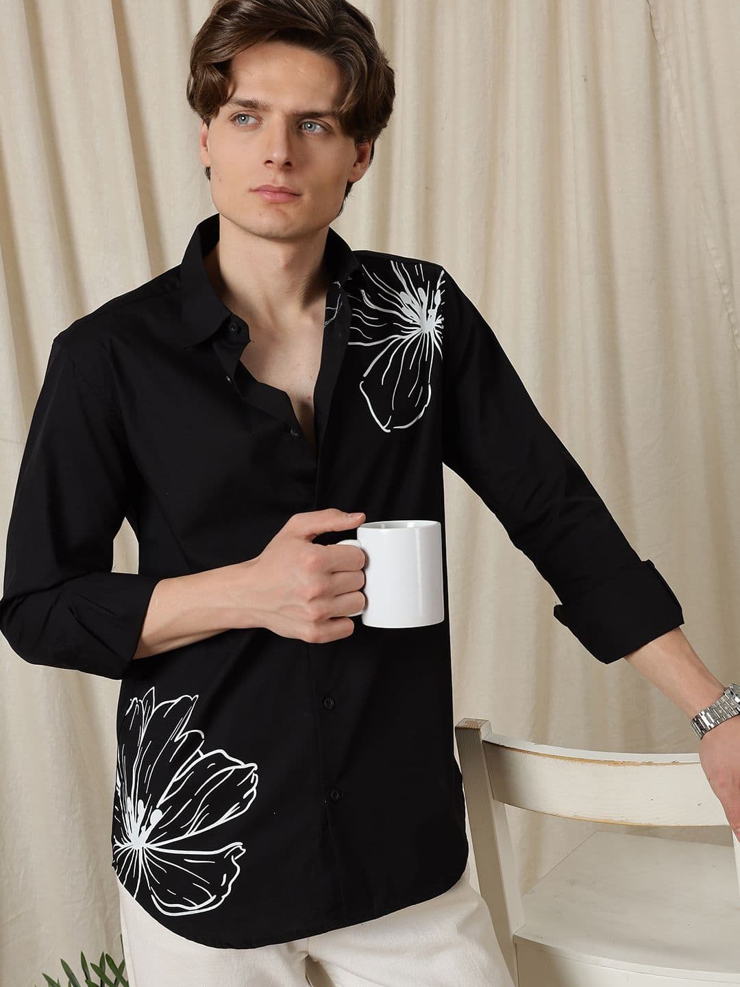 Eszett Petaled Floral Cotton Long Sleeves Shirt - view 1