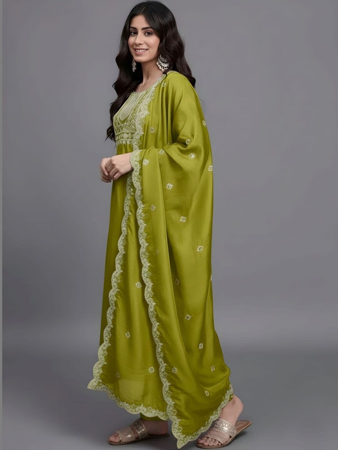 ELLITI Women Embroidered Regular Thread Work Kurta with Trousers & With Dupatta - view 1
