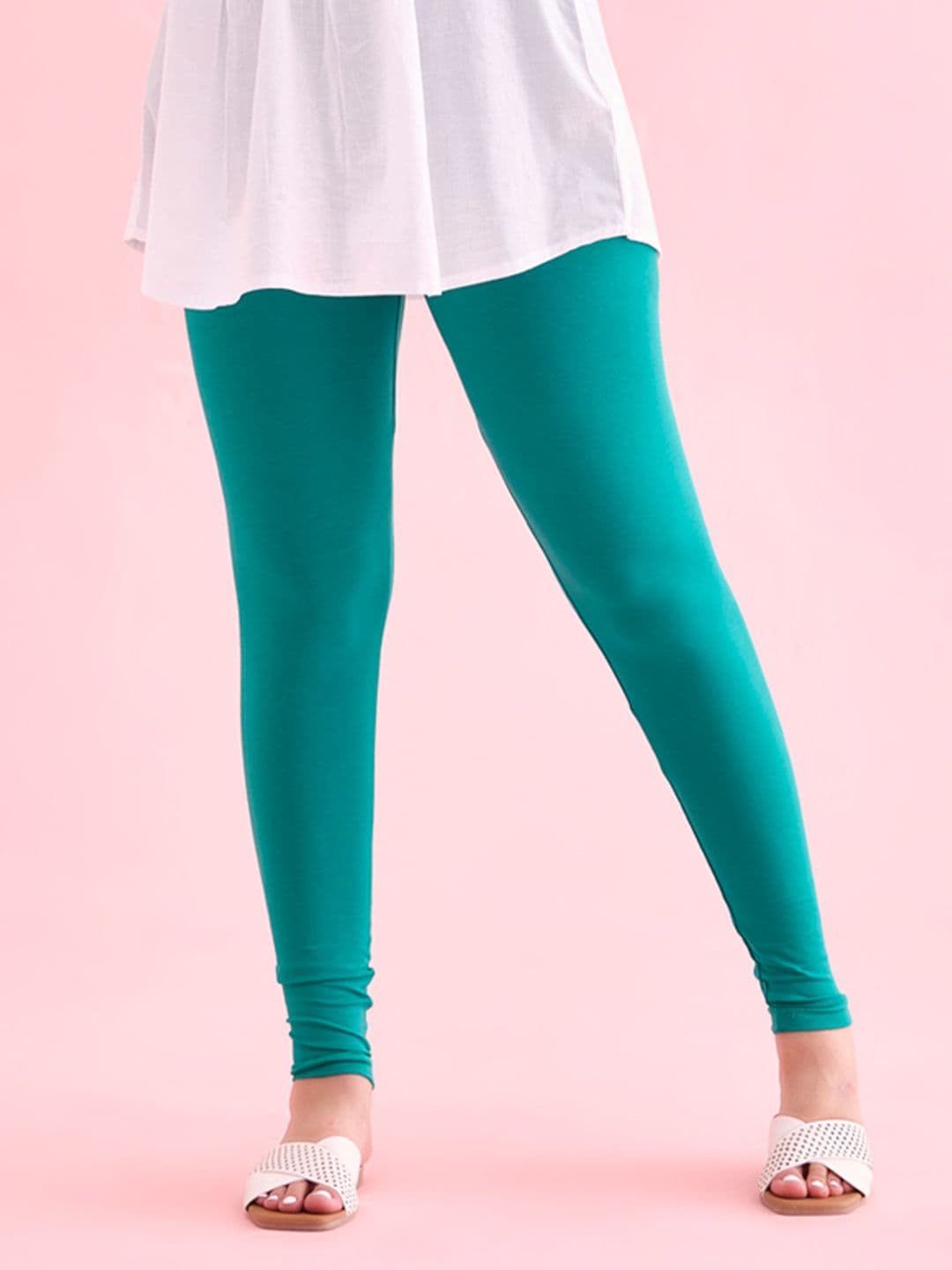 Go Colors Women Green Solid Ankle-Length Leggings - view 1