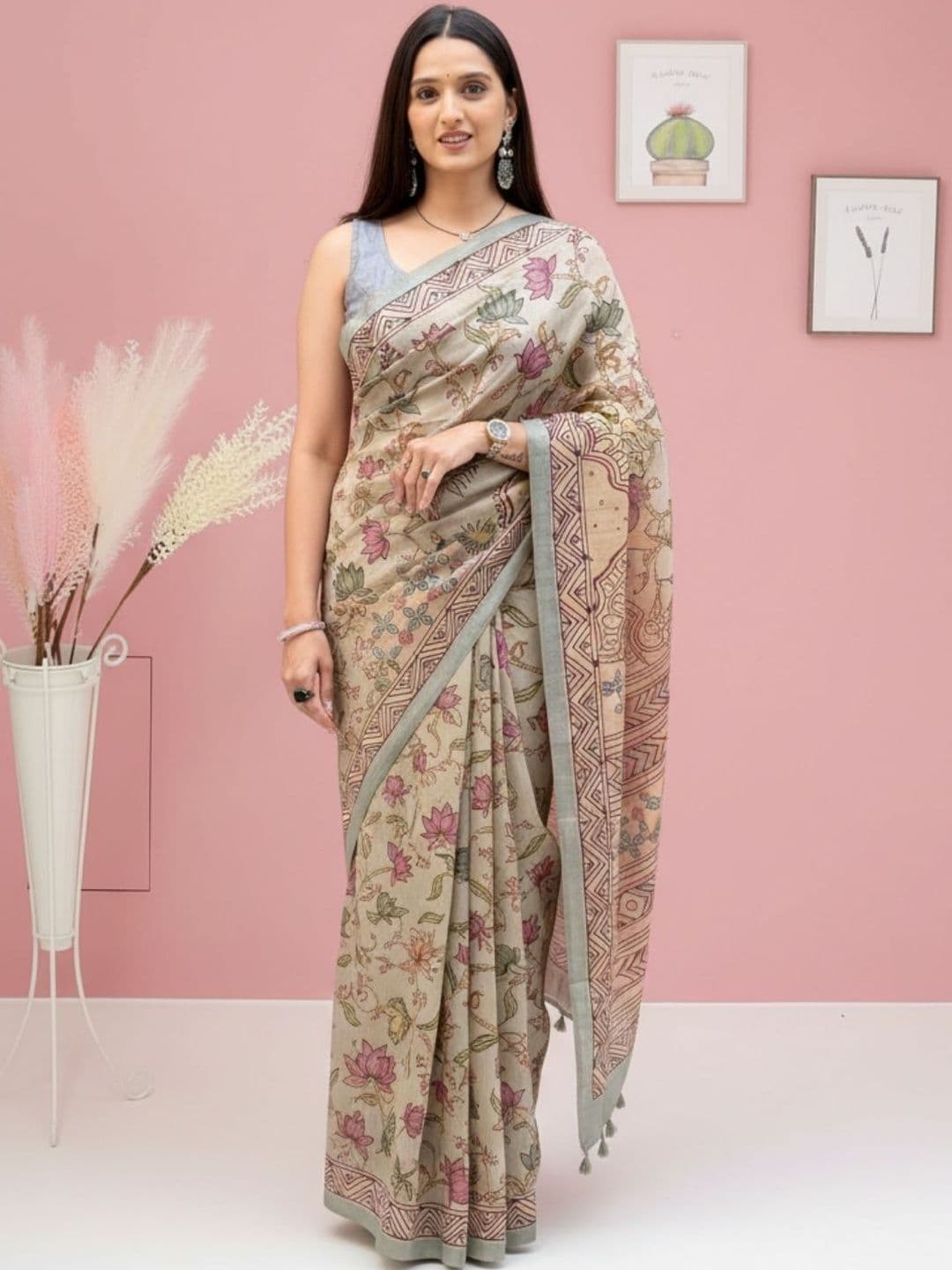 House of Pataudi Grey Silk Artistic Sarees - view 1