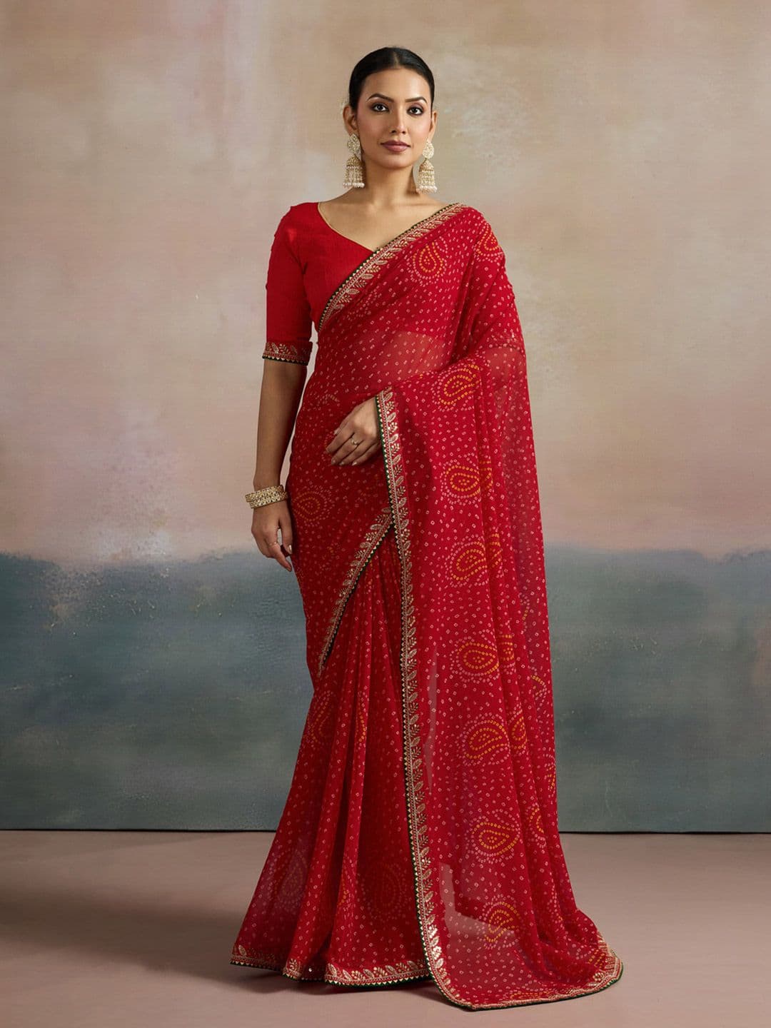 Mitera Sequinned Pure Georgette Bandhani Saree - view 1