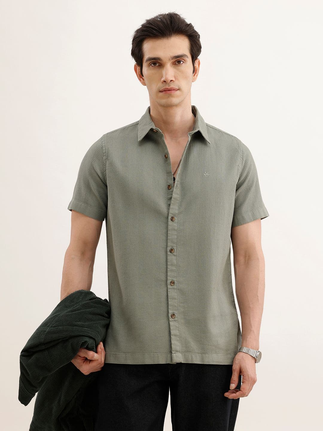 WROGN Men Slim Fit Self-Design Pure Cotton Casual Shirt - view 1