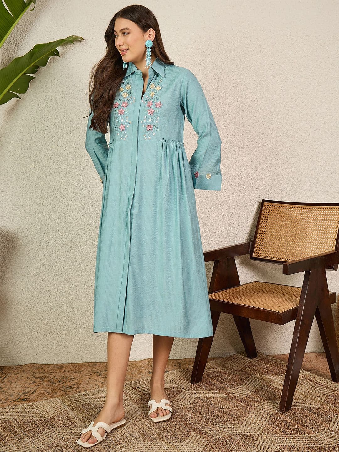 Anouk Embroidered Shirt Collar A-Line Ethnic Dresses - view 1