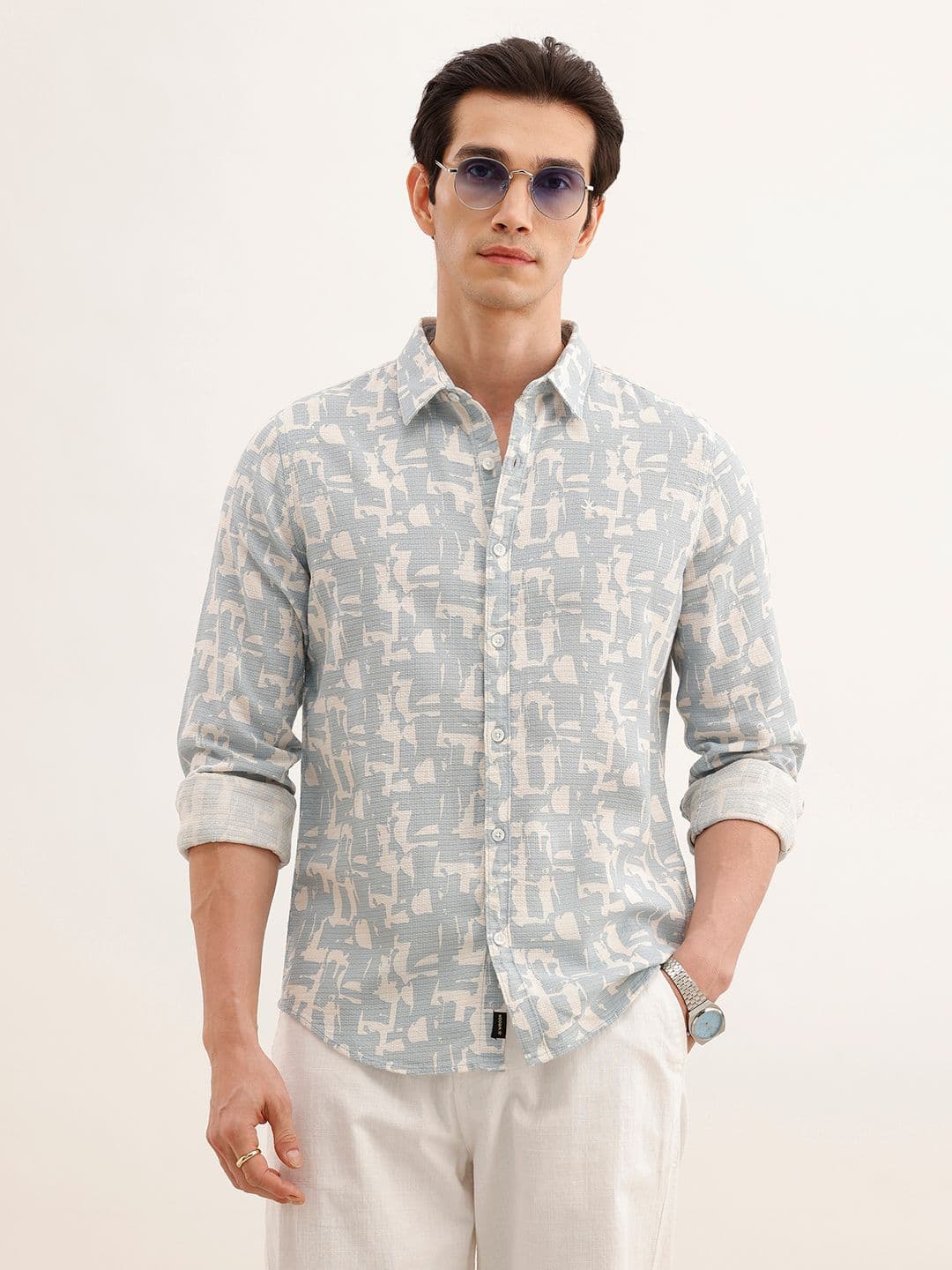WROGN Slim Fit Abstract Printed Pure Cotton Casual Shirt - view 1