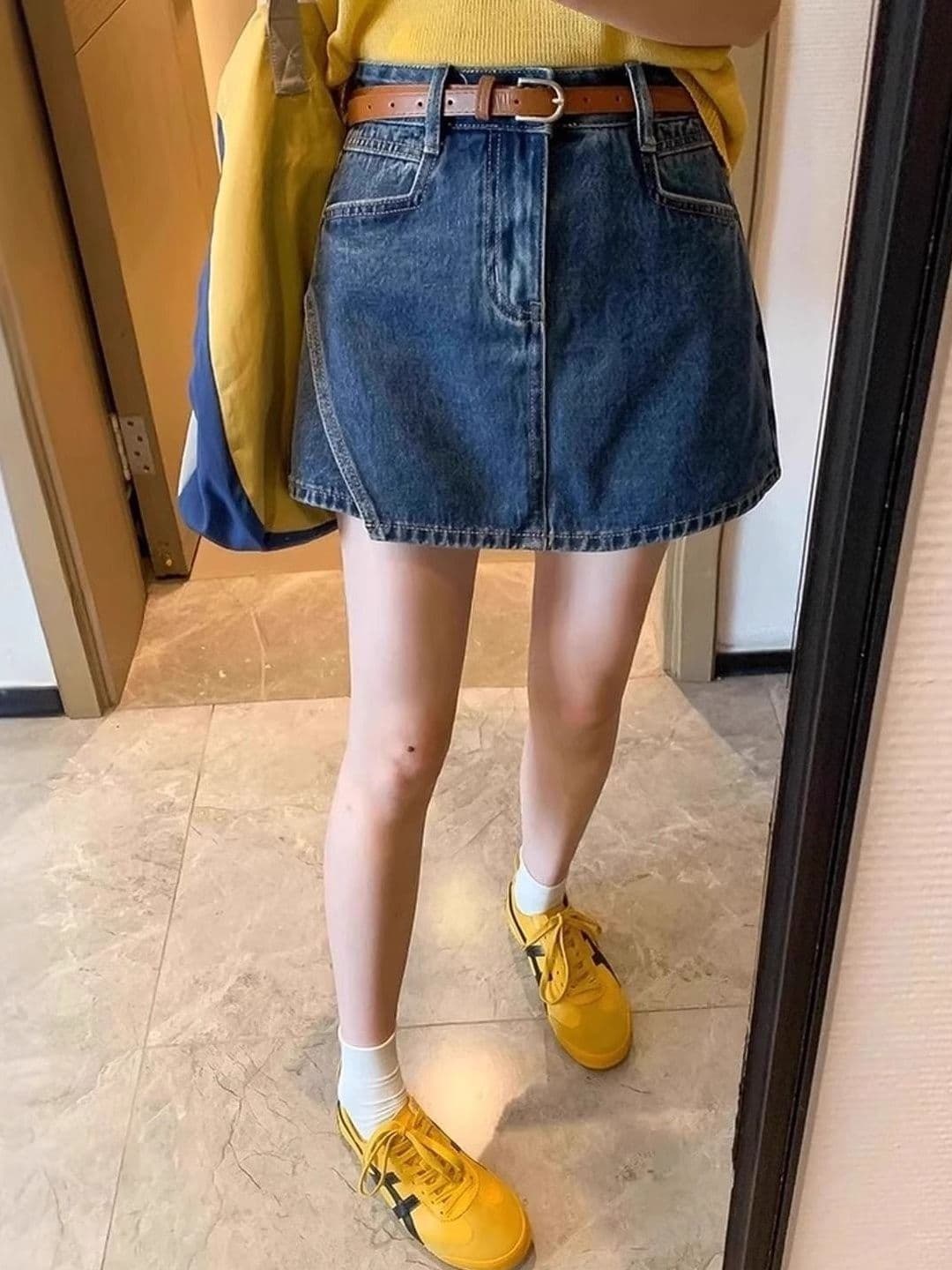 StyleCast x Revolte Women Frayed Denim Mini Skorts Skirt - view 1