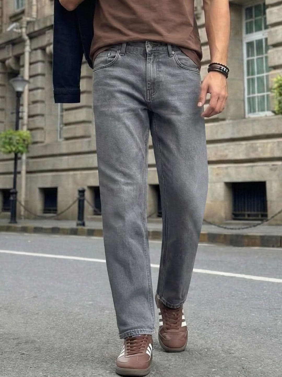 Urbano Fashion Men Washed Grey Relaxed Fit Mid-Rise Heavy Fade Denim Stretchable Jeans - view 1