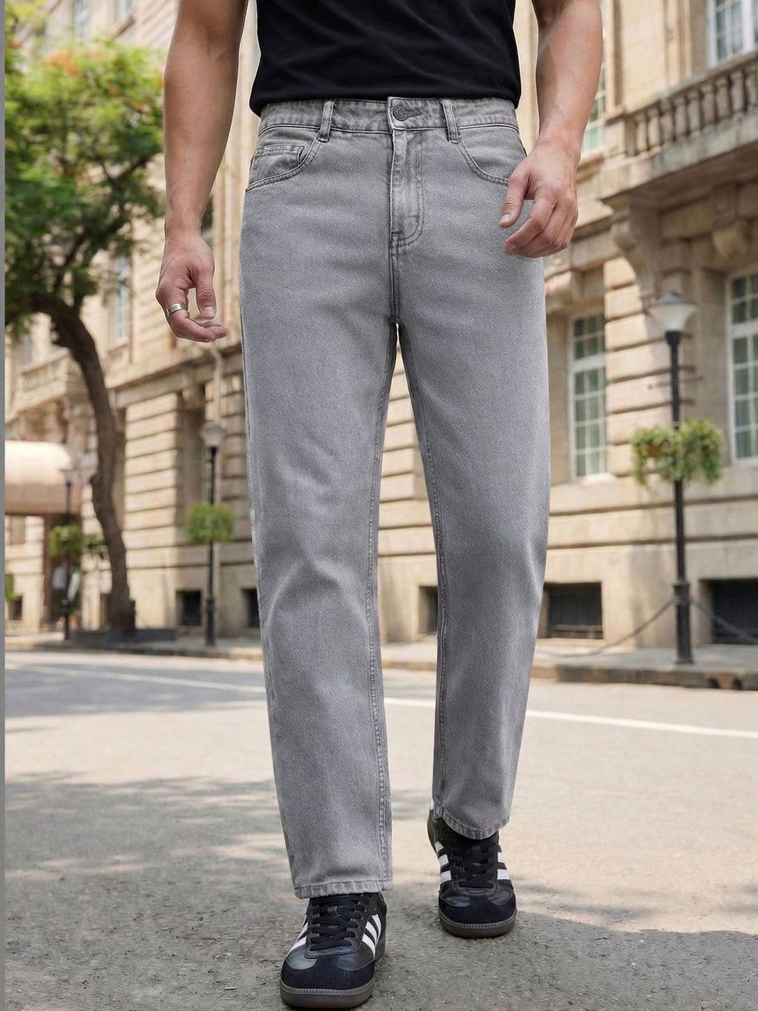 Urbano Fashion Men Washed Grey Relaxed Fit Mid-Rise Heavy Fade Denim Stretchable Jeans - view 1