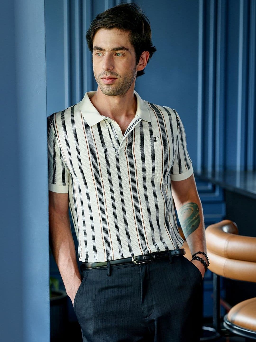 CAHOOT Men Striped Polo Collar T-shirt - view 1