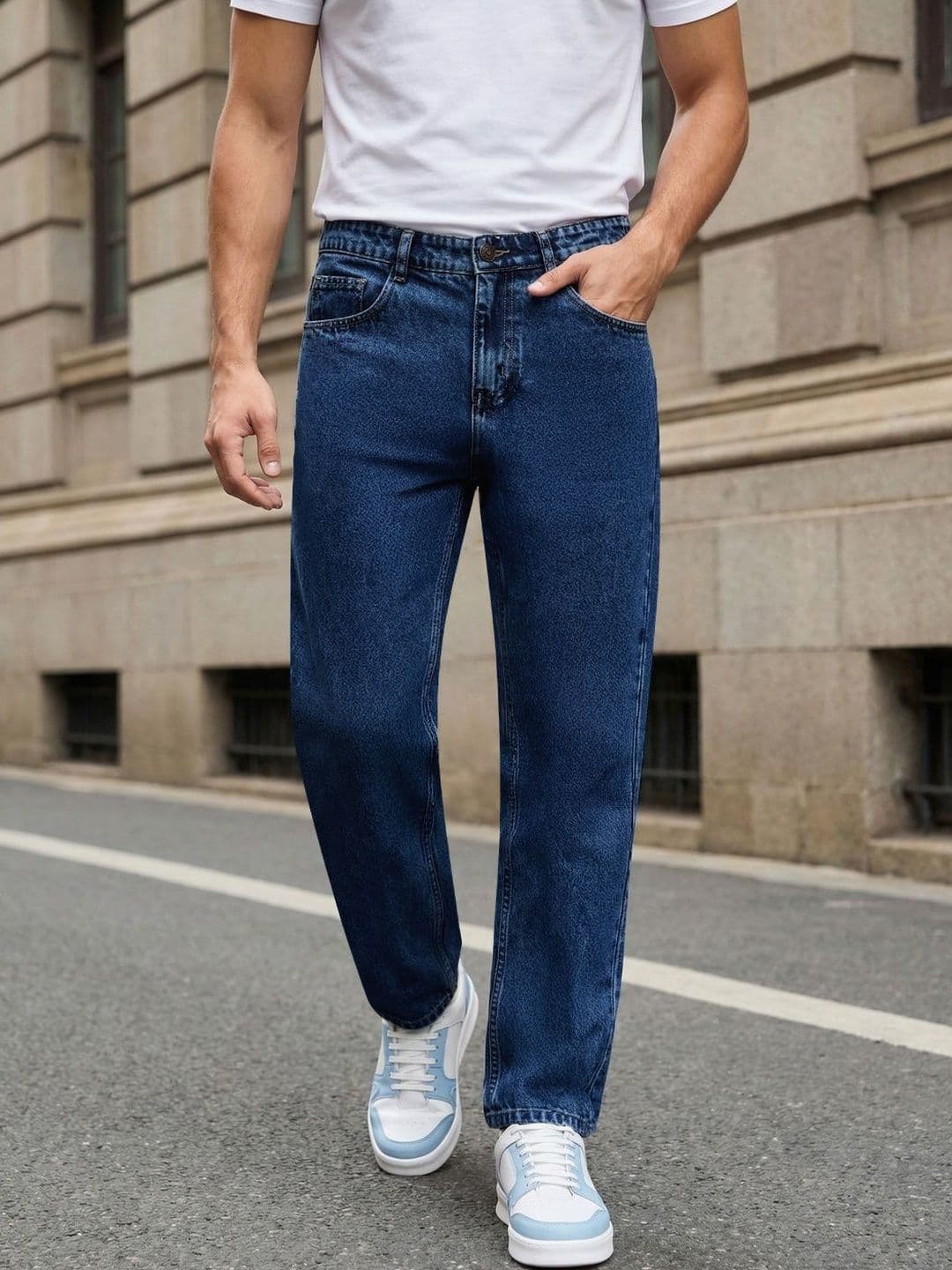 Urbano Fashion Men Washed Blue Relaxed Fit Mid-Rise Heavy Fade Denim Stretchable Jeans - view 1