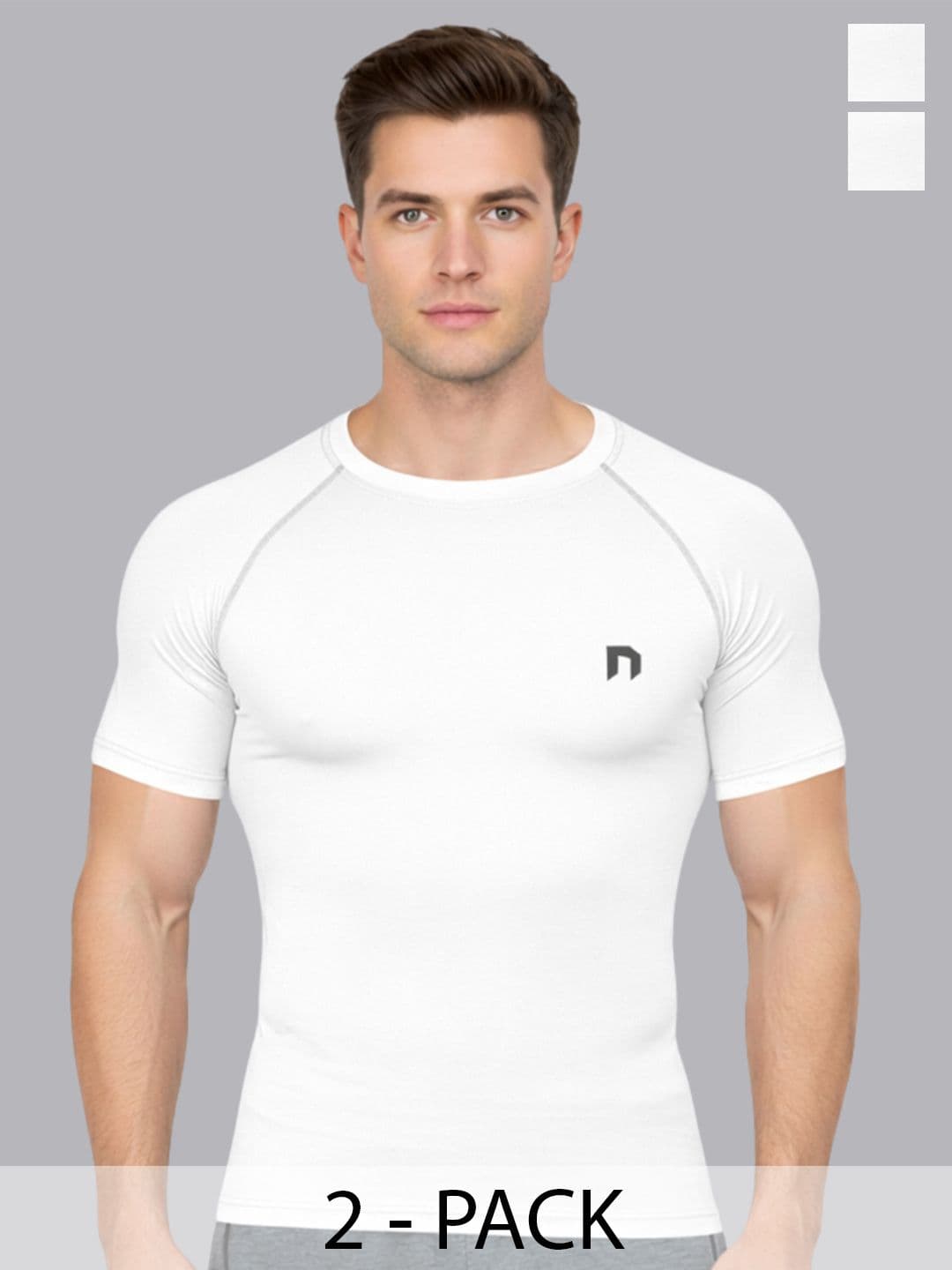 NEVER LOSE Men Pack Of 2 Solid Round Neck Compression T-shirts - view 1