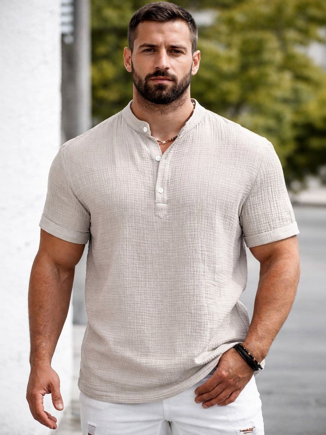 Fifth U Men Mandarin Collar Roll-Up Sleeves A-Line Kurta - view 1