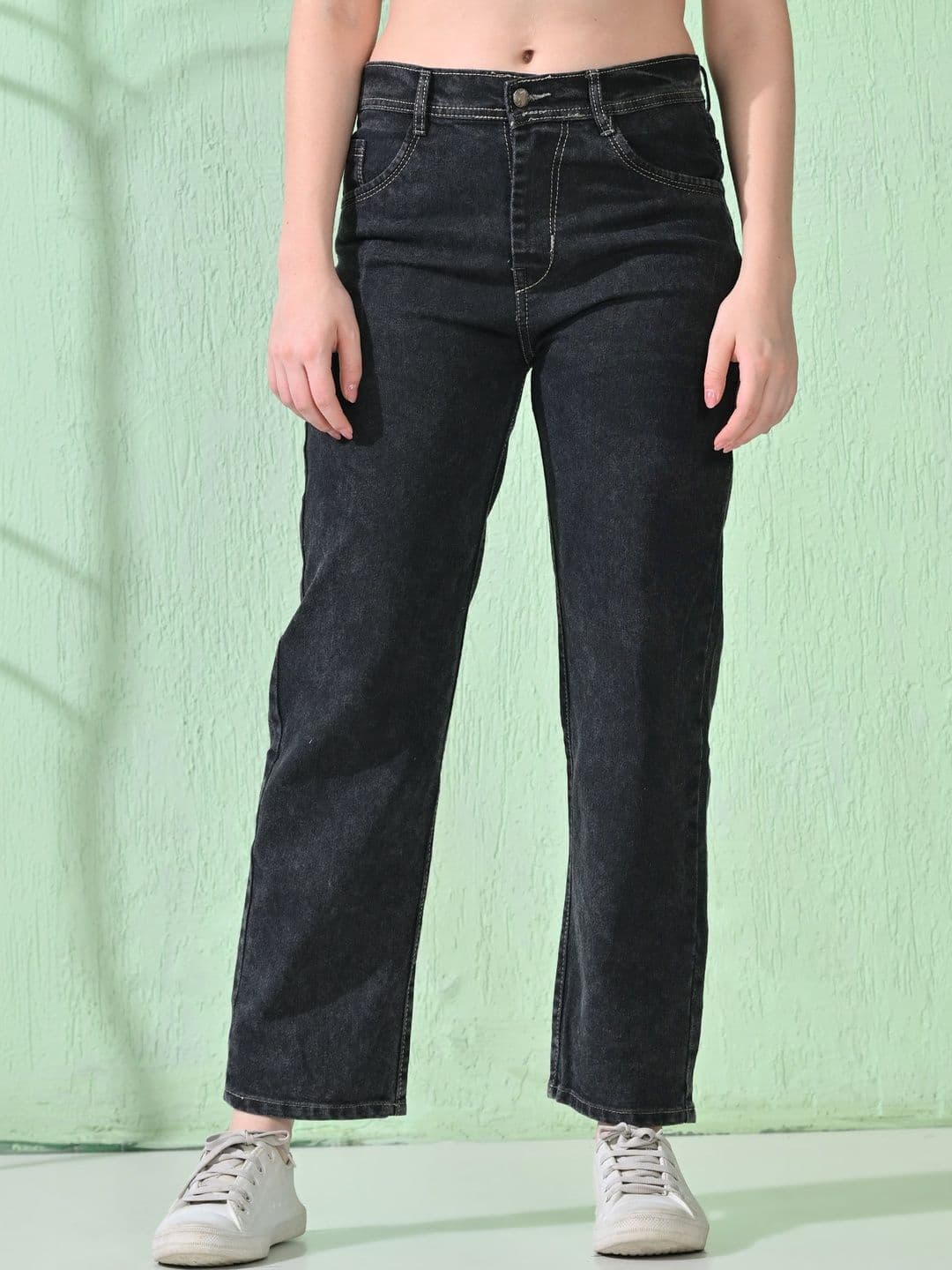 Mast & Harbour Women Classic Straight Fit Mid-Rise Stretchable Jeans - view 1