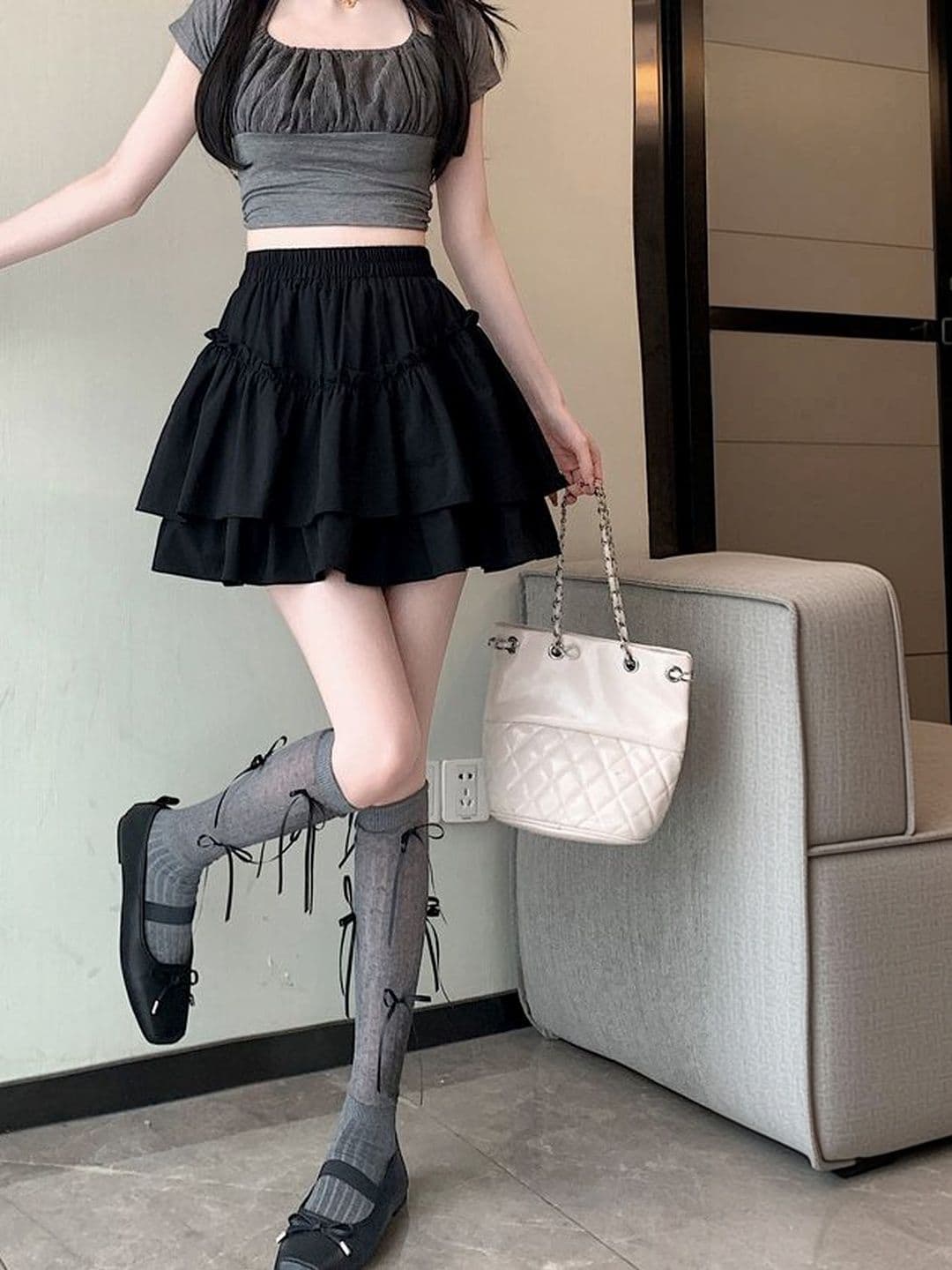 StyleCast x Revolte Women Solid Tiered Mini Flared Skirt - view 1