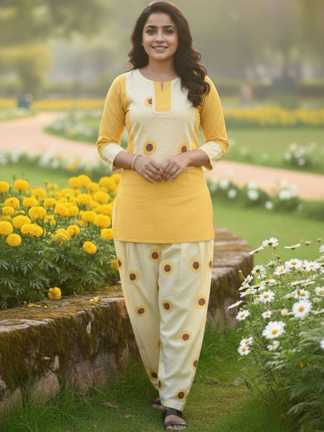 Gopi Prem Women Floral Printed Regular Pure Cotton Kurta with Palazzos - view 1