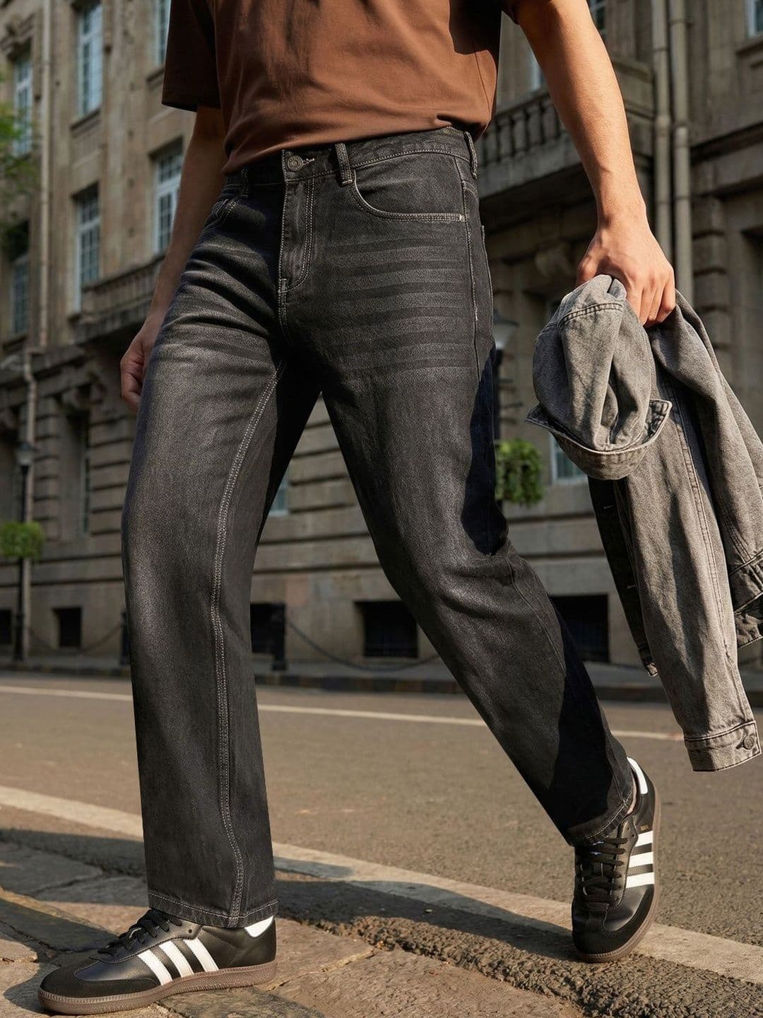 Urbano Fashion Men Washed Grey Relaxed Fit Mid-Rise Heavy Fade Denim Stretchable Jeans - view 1