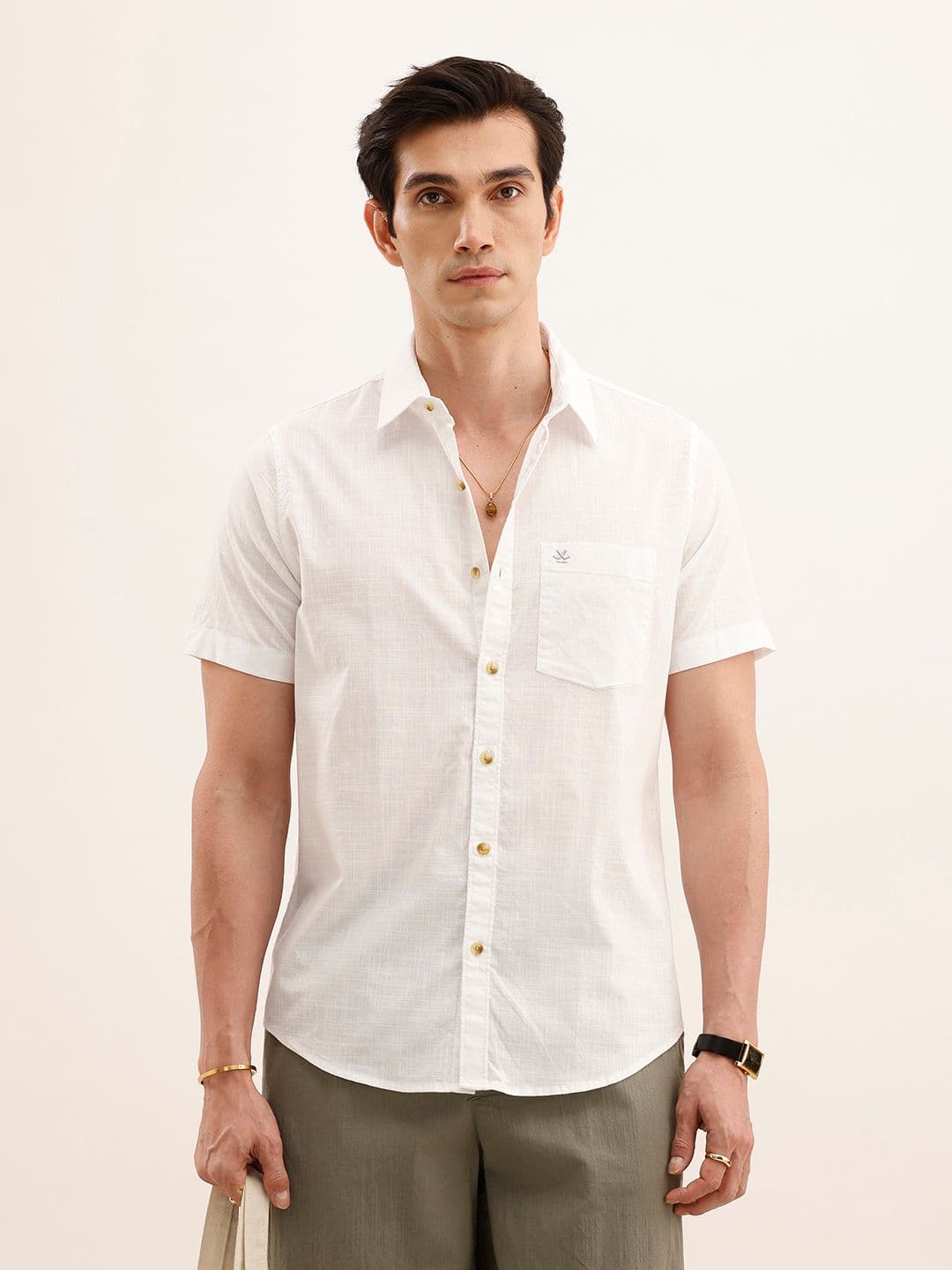 WROGN Men White Slim Fit Solid Casual Shirt - view 1