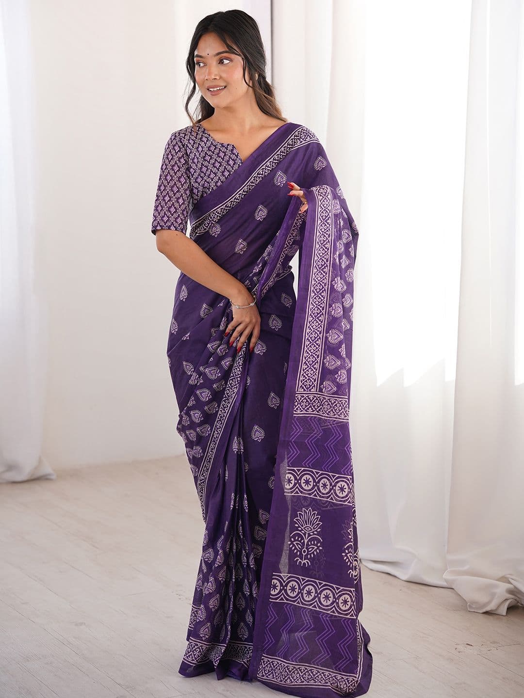 Anouk Ethnic Motifs Pure Cotton Handloom Bagru Ready to Wear Saree - view 1