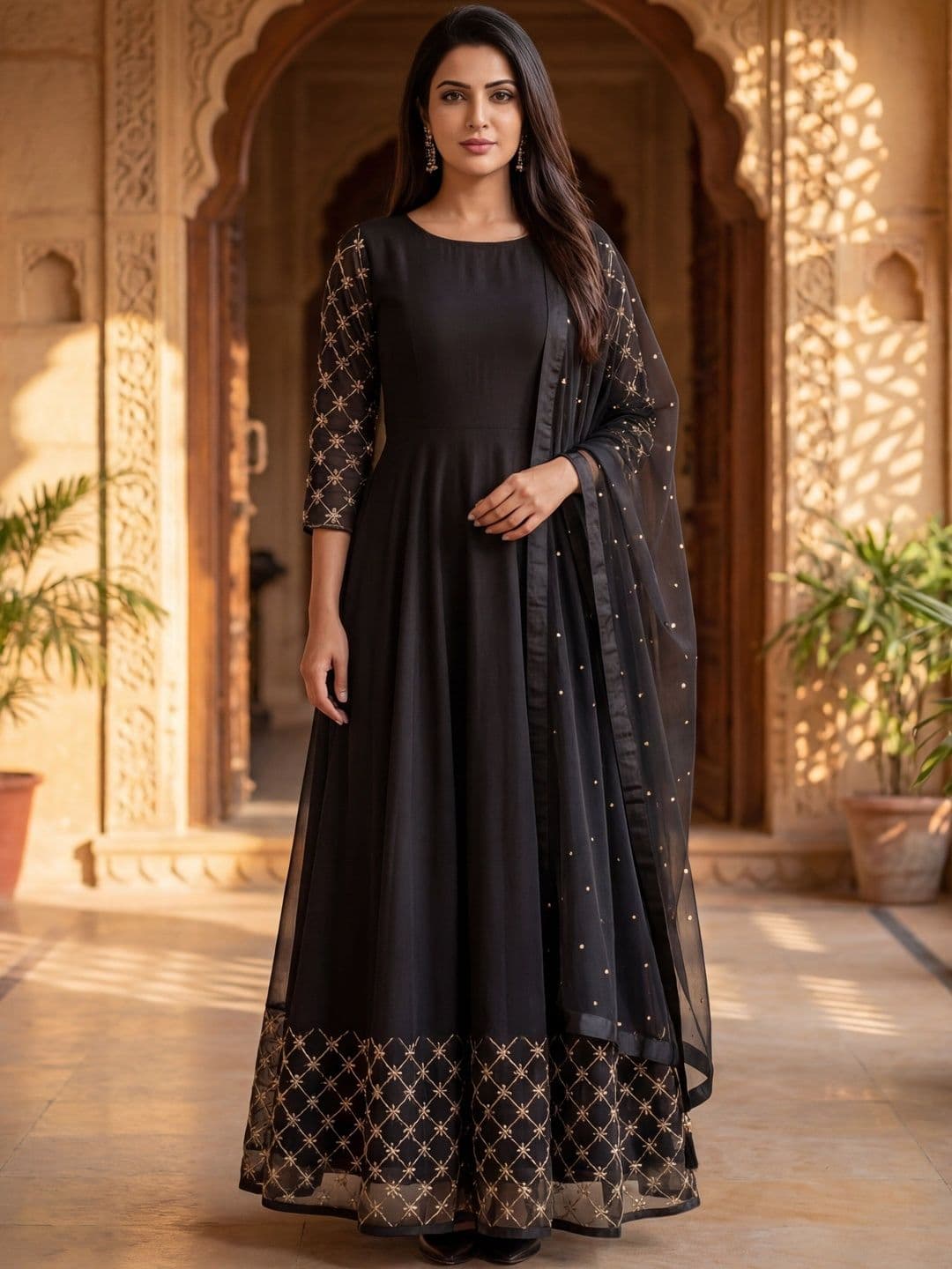 SZN Women Georgette Embroidered Flared Ethnic Dress - view 1