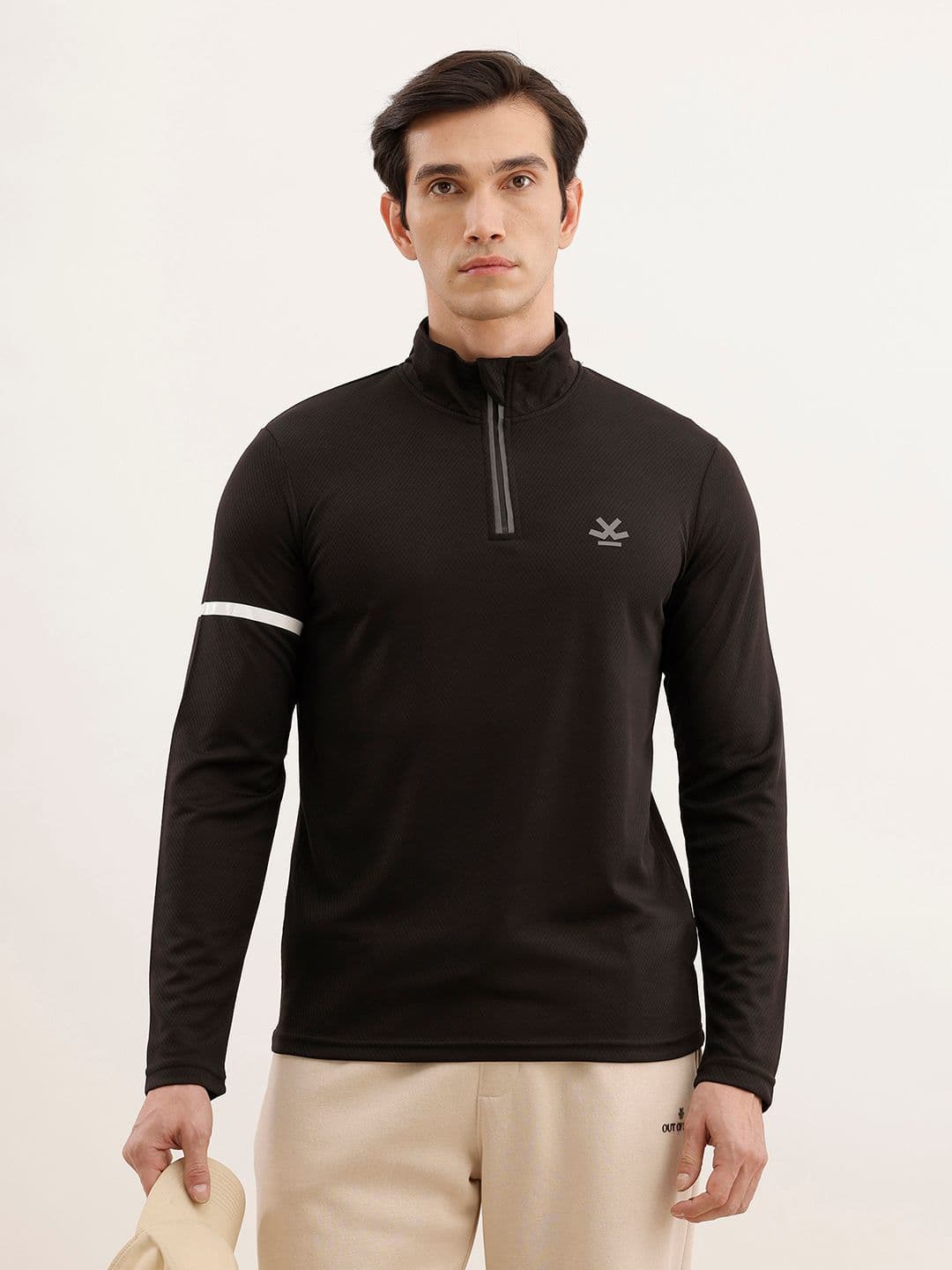 WROGN ACTIVE Men Black Self Design Mock Collar T-shirt - view 1
