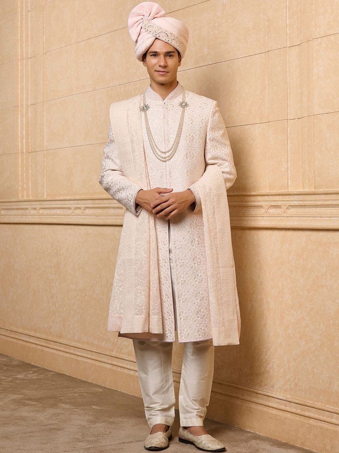 Tasva Embroidered Band Collar Sherwani