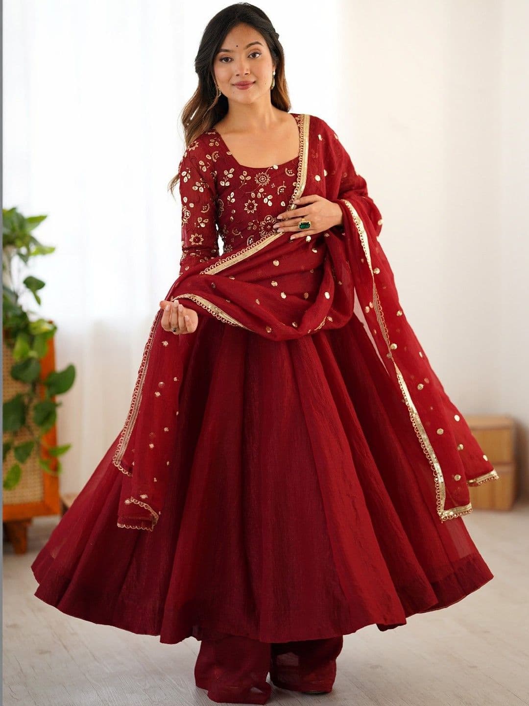 HERE&NOW Women Embroidered Regular Kurta with Trousers & With Dupatta - view 1